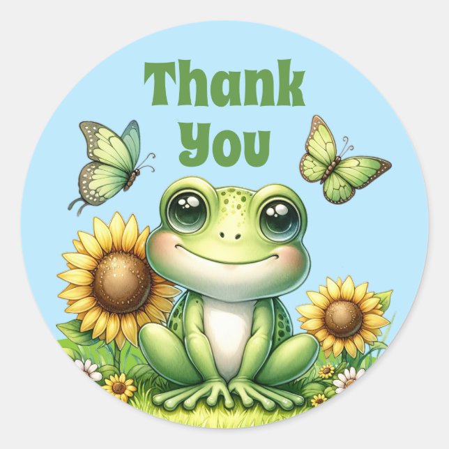Sticker Rond Merci de grenouille verte mignonne (Devant)
