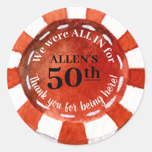 Sticker Rond Merci de jeton de poker d'anniversaire