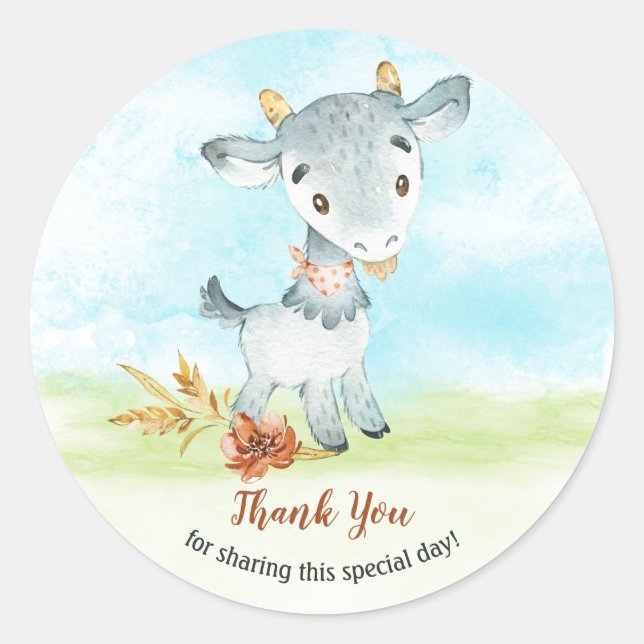 Sticker Rond Merci de la ferme de chèvres aquarelle (Devant)