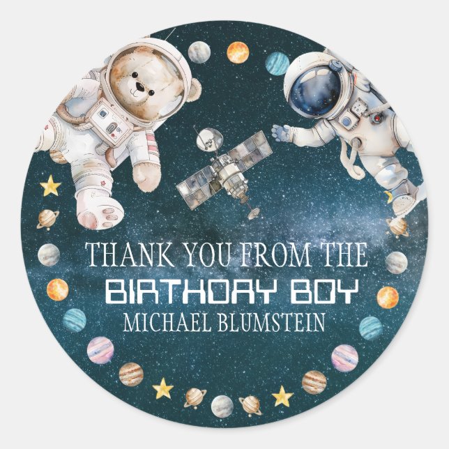 Sticker Rond Merci de la fête d'anniversaire de l'espace extra- (Devant)