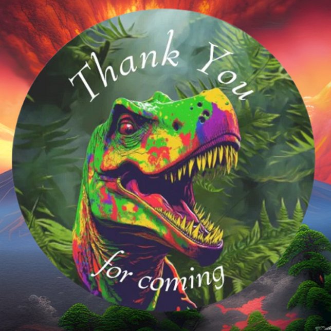 Sticker Rond Merci de la jungle de Dinosaur (Bring your dream party to life with our selection of quality Dinosaur themed party supplies …)
