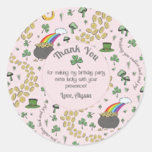 Sticker Rond Merci de la Saint Patrick rose, mignonne et curvy