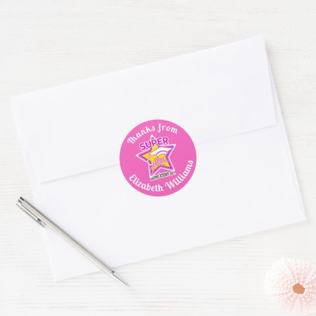 Sticker Rond Merci de la Super Grad Pink - Editable (Enveloppe)