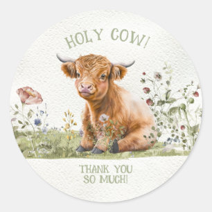 Sticker Rond Merci de la vache des Highlands
