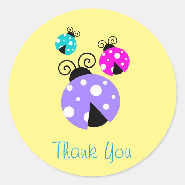 Sticker Rond Merci de Ladybugs aux couleurs vives (Devant)