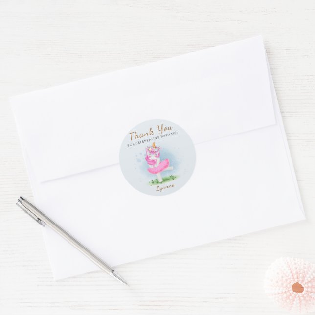 Sticker rond Merci de licorne rose (Enveloppe)
