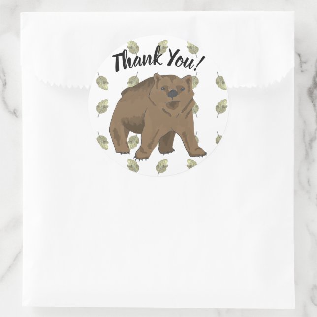 Sticker Rond Merci de l'ours grizzli Woodland (Sac)