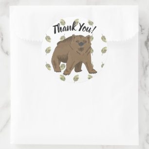 Sticker Rond Merci de l'ours grizzli Woodland