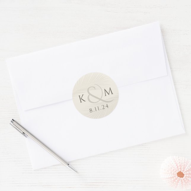 Sticker Rond Merci de Mariage à feuilles tropicales Boho (Enveloppe)