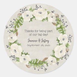 Sticker Rond Merci de Mariage blanc anémoné