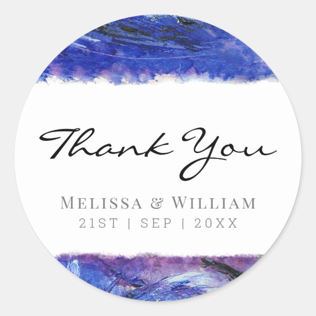 Sticker Rond Merci de Mariage bleu peint (Devant)