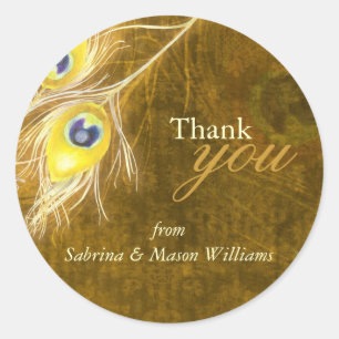 Sticker Rond Merci de Mariage Brown Peacock de l'automne