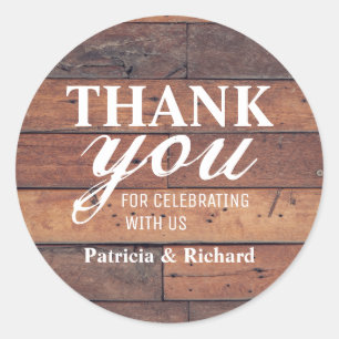 Sticker Rond Merci de Mariage campagnard en bois rustique