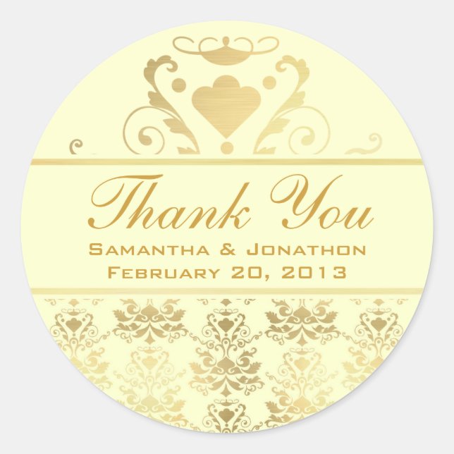 Sticker Rond Merci de Mariage damassé ivoire et or (Devant)