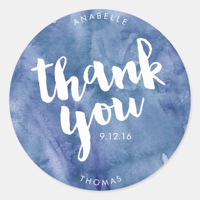 Sticker Rond Merci de Mariage d'aquarelle bleu (Devant)