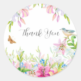 Sticker Rond Merci de Mariage d'aquarelle Lilies