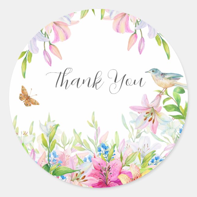 Sticker Rond Merci de Mariage d'aquarelle Lilies (Devant)