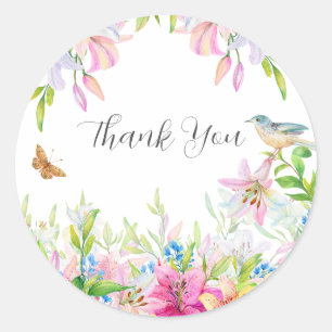Sticker Rond Merci de Mariage d'aquarelle Lilies