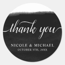 Merci de Mariage d'aquarelle noir et blanc