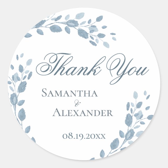 Sticker Rond Merci de Mariage de  à fleurs bleu délicat (Devant)