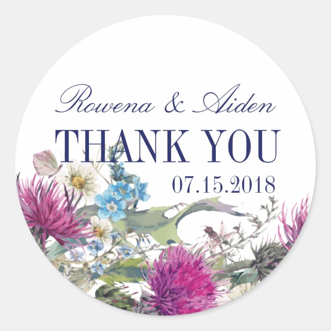Sticker Rond Merci de Mariage de chardon écossais (Devant)