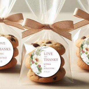 Sticker Rond Merci de Mariage de fraise blanc à la rose sauvage