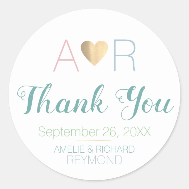 Sticker Rond MERCI de mariage de monogramme d'amour de marié de (Devant)