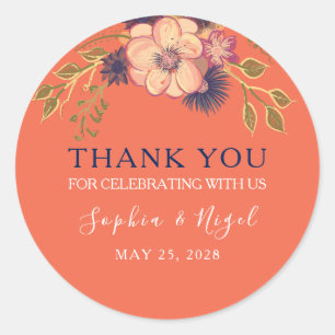 Sticker Rond Merci de Mariage de Pêche Florale
