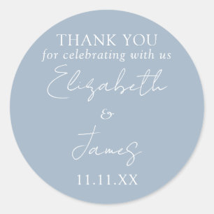 Sticker Rond Merci de Mariage de script élégant bleu foncé