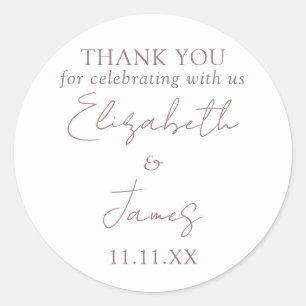 Sticker Rond Merci de Mariage de script élégant Mauve