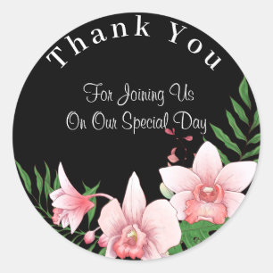 Sticker Rond Merci de Mariage de script orchidée