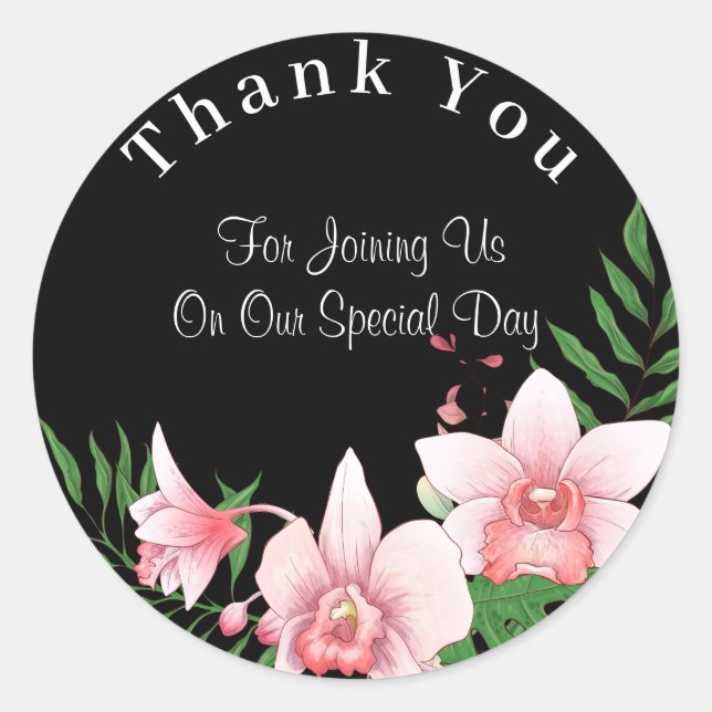 Sticker Rond Merci de Mariage de script orchidée (Devant)