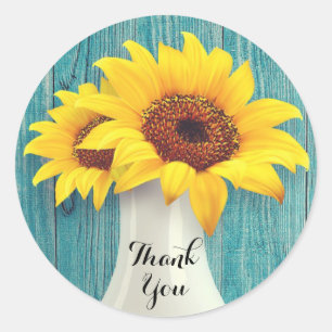 Sticker Rond Merci de Mariage de tournesol bleu rustique