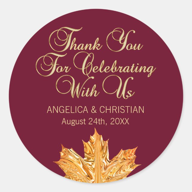 Sticker Rond Merci de Mariage en feuille d'érable d'automne en  (Devant)