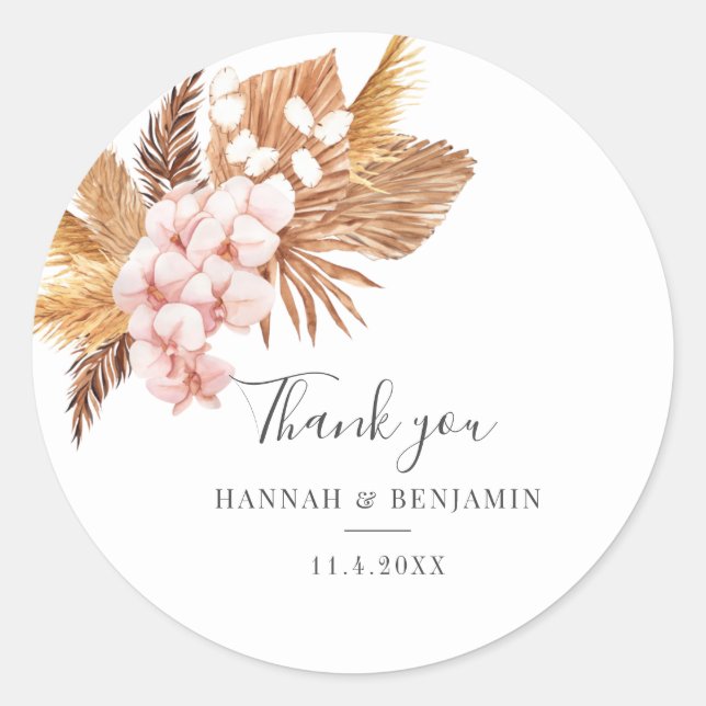 Sticker Rond Merci de Mariage en laiton de Pampas Botanique (Devant)