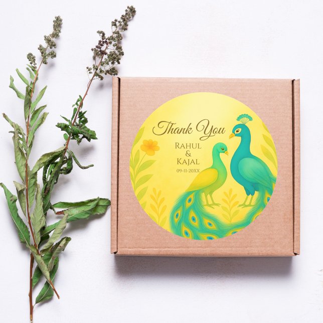Sticker Rond Merci de Mariage indien de Peacock (Créateur téléchargé)