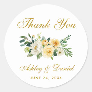 Sticker Rond Merci de Mariage jaune or blanc