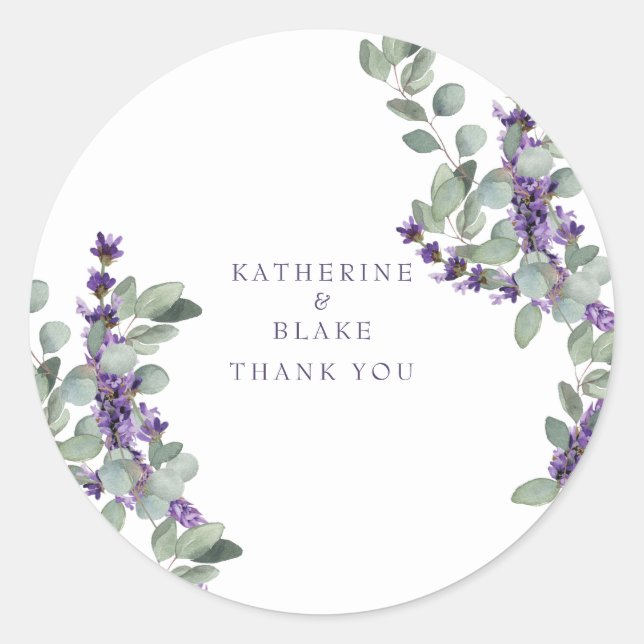 Sticker Rond Merci de Mariage Lavande et Eucalyptus (Devant)