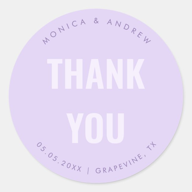 Sticker Rond Merci de mariage lilas lavande minimal gras (Devant)