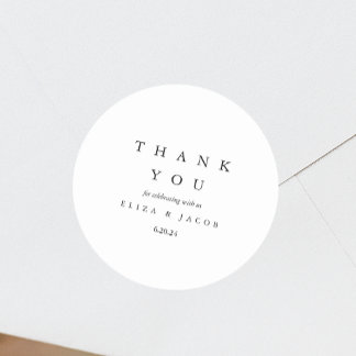 Sticker Rond Merci de mariage minimal noir élégant