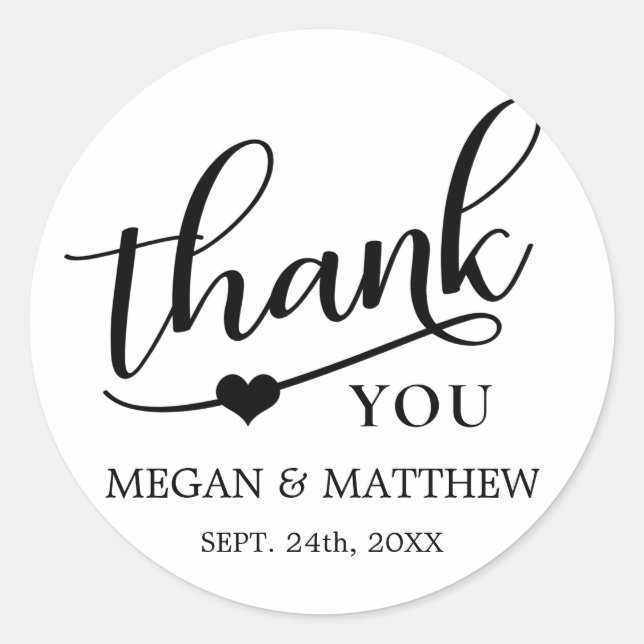 Sticker Rond Merci de Mariage noir et blanc moderne (Devant)