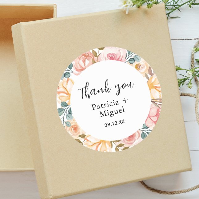 Sticker Rond Merci de mariage personnalisé Fleur sauvage élégan (Créateur téléchargé)