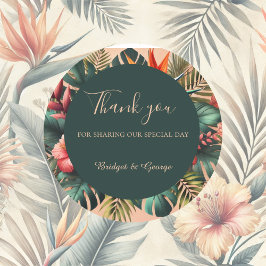 Sticker Rond Merci de Mariage tropical exotique hawaïen coloré