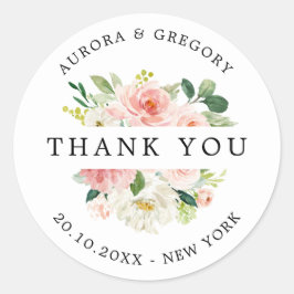 Sticker Rond Merci de Mariage végétal rose pâle