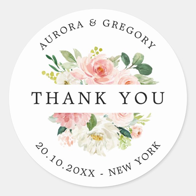 Sticker Rond Merci de Mariage végétal rose pâle (Devant)