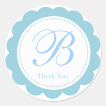 Merci de monogramme circulaire bleu ciel blanc