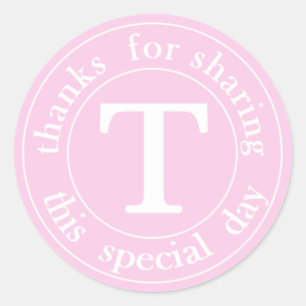 Sticker Rond Merci de monogramme rose et blanc