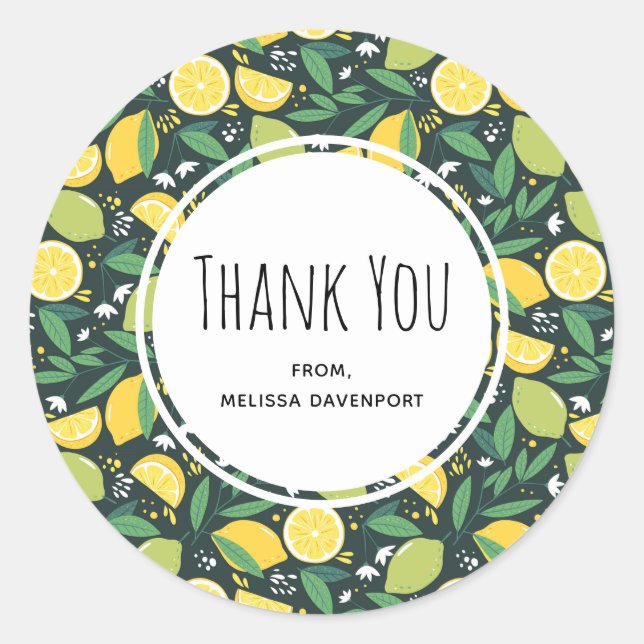 Sticker Rond Merci de Motif alimentaire de citron jaune et de c (Devant)