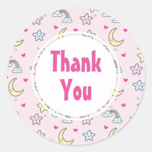 Sticker Rond Merci de motif de lune mignonne, d'étoiles et de
