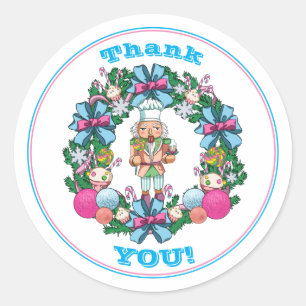 Sticker Rond Merci de Noël noir bleu rose
